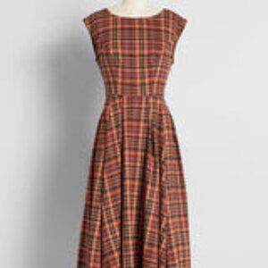 Modcloth Red and Black Plaid Midi Dress